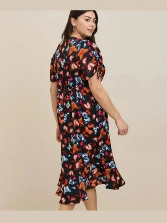 NWT Torrid Black Midi Brushed Charmeuse Butterfly Wrap Dress Sz 2X - Picture 4 of 16